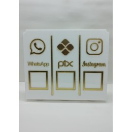 Placa acrílica para Whatsapp,PIX,Instagram Branca e Dourado 