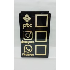Placa acrílica para Whatsapp,PIX,Instagram Preta e Dourado 