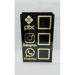 Placa acrílica para Whatsapp,PIX,Instagram Preta e Dourado 