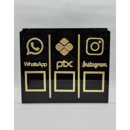 Placa acrílica para Whatsapp,PIX,Instagram Preta e Dourada